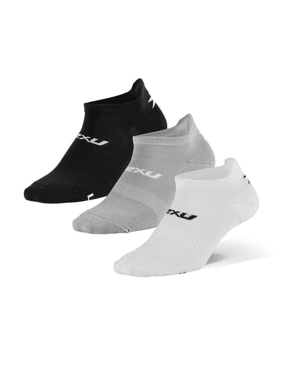 2XU UQ6551E Ankle Unisex Running Socks - Pack of 3 (White/Black/Grey) | Cycling Gears Hub