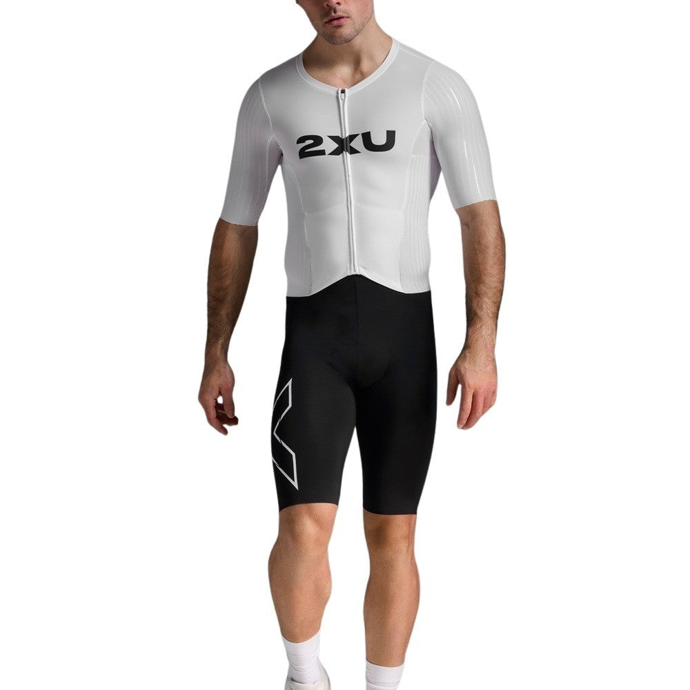 2XU Light Speed React Sleeved Trisuit White Black MT7393D Mens Triathlon Suit Compression Aero Race Wear