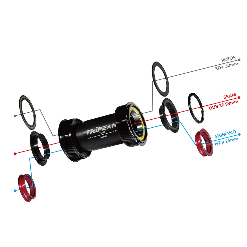 Tripeak  T47 3 in 1 Road Bottom Bracket (Black) | Cycling Gears Hub