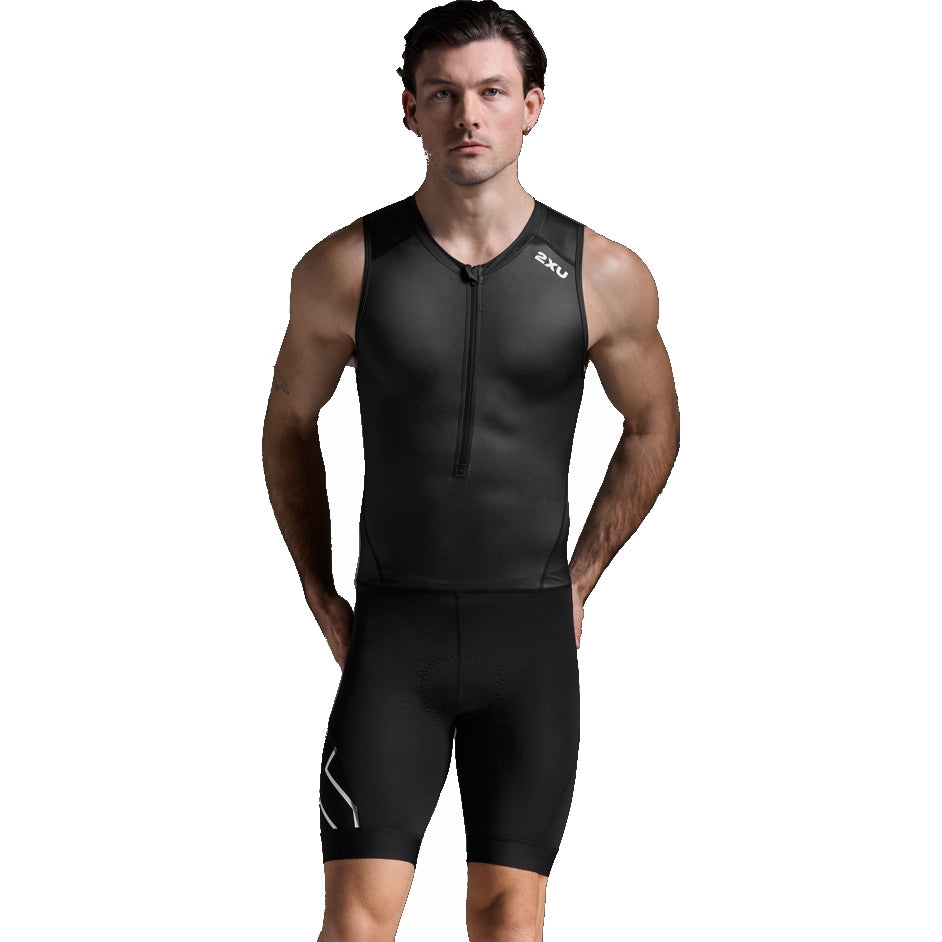 2XU Core Trisuit MT7398D Black White Mens Sleeveless Triathlon Suit Compression Race Wear