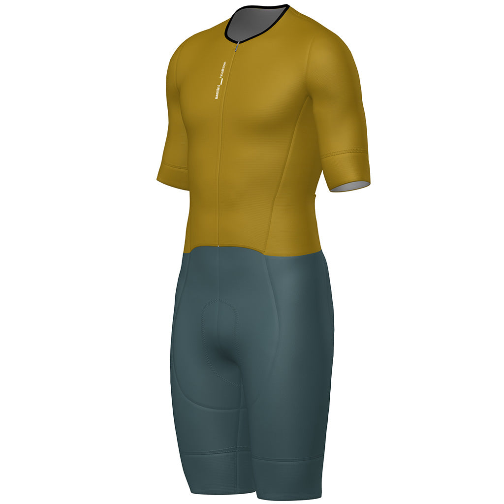Santini Leaf Long Distance Trisuit With Short Sleeve Color-Ochre |Cycling Gears Hub