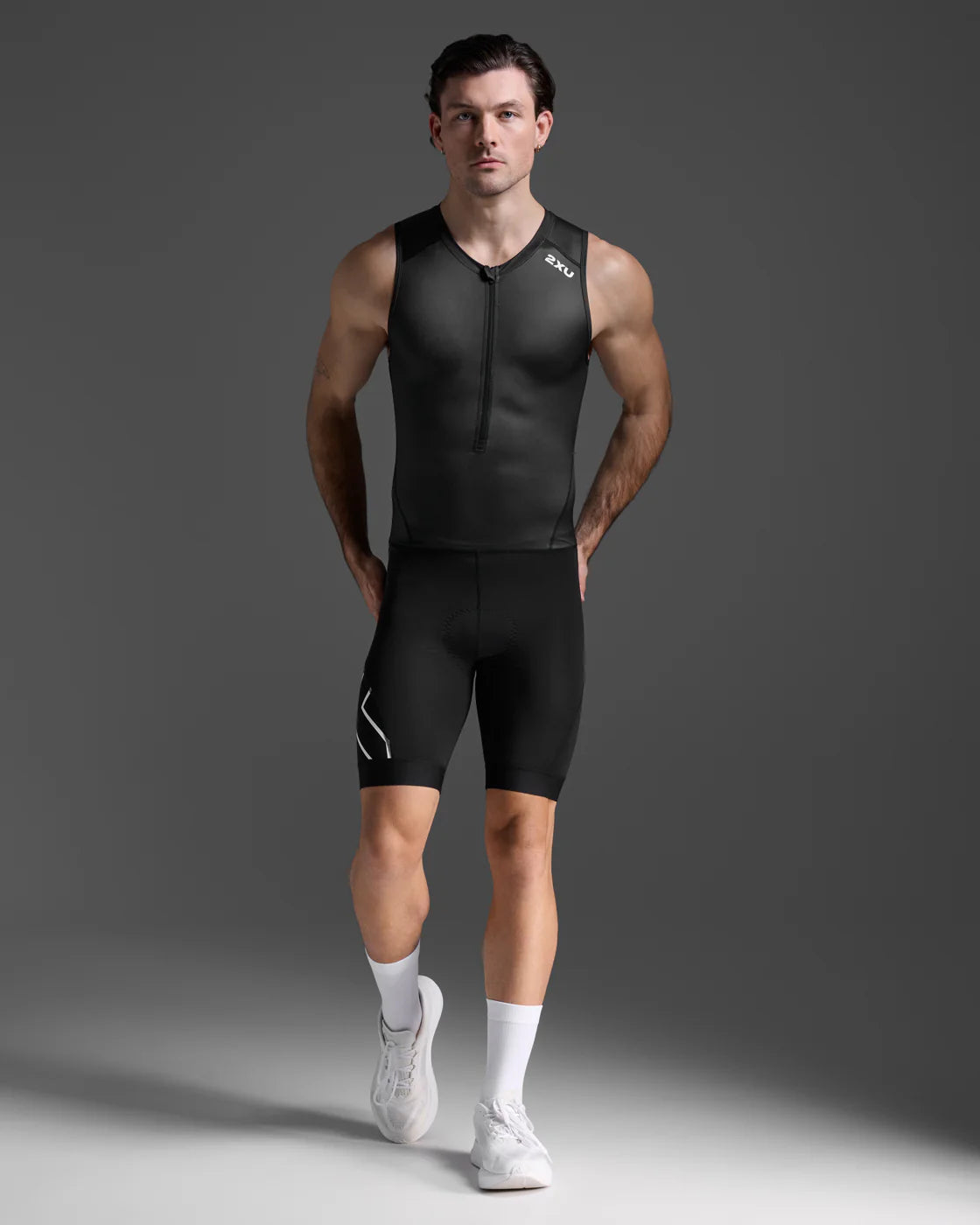 2XU Core Trisuit MT7398D Black White Mens Sleeveless Triathlon Suit Compression Race Wear