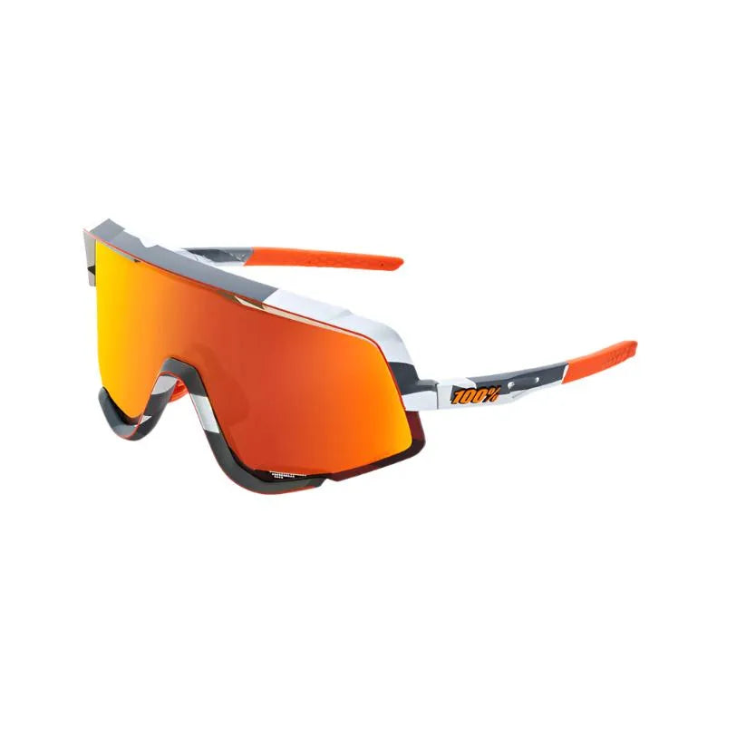100% Glendale Sport Sunglasses – Red Multilayer Lens & Soft Tact Grey Camo Frame (Oversized Shield, Maximum Style)