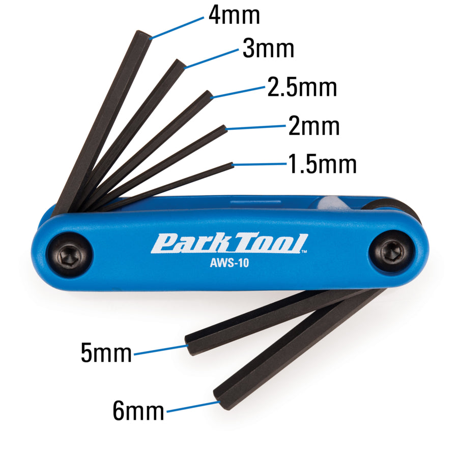Park Tool AWS-10 Fold-Up Hex Wrench Set - 7 Piece Bicycle Allen Key Set 1.5mm to 6mm for Workshop and Trail Use