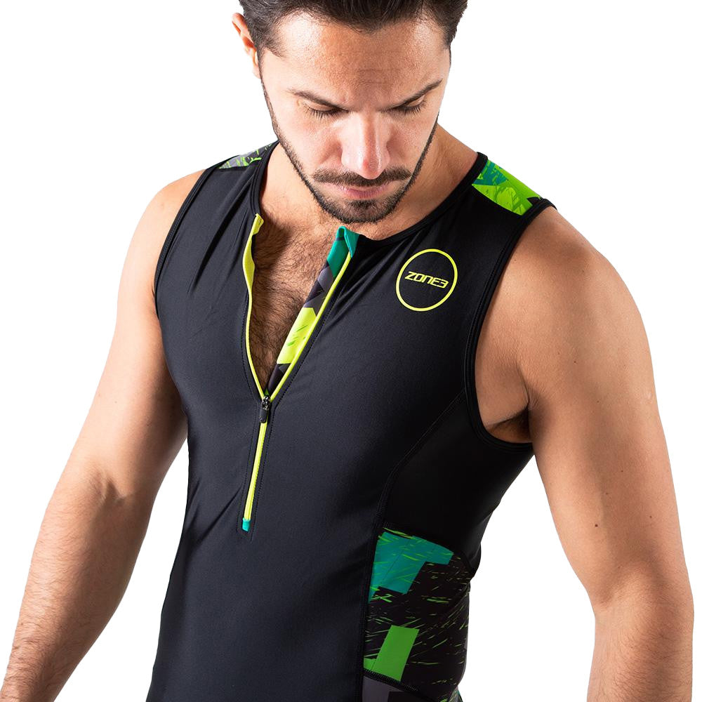Zone3 Activate Plus Sleeveless Tri Suit Black - Men's Full Length Trisuit with Waffle Back Panel | Cycling Gears Hub