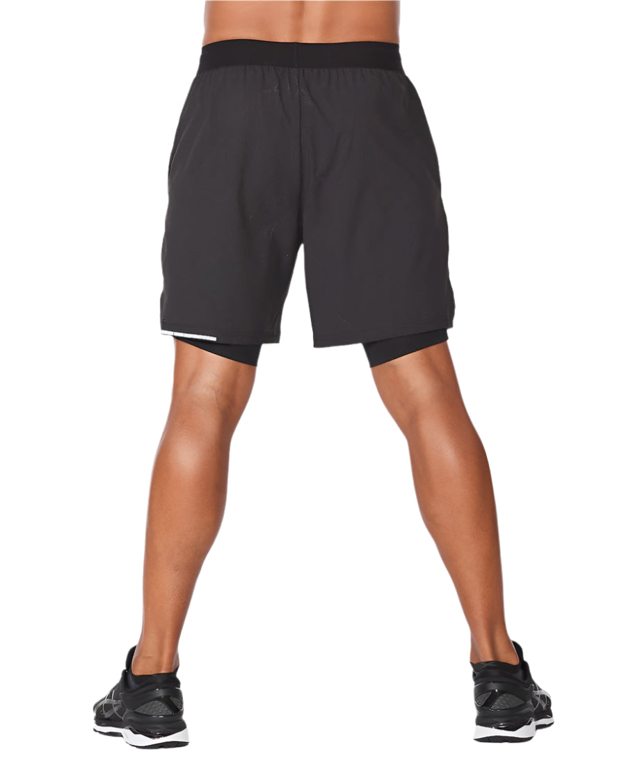 2XU MR6536B Aero 2 in 1 7 Inch Men's Running Shorts (Black/Silver Reflective) | Cycling Gears Hub