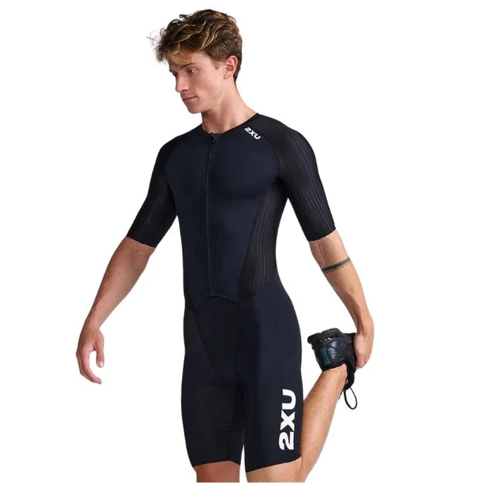 2XU Aero Sleeved Men's Best Triathlon Suit (Black/White) | Cycling Gears Hub