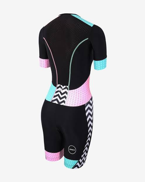 Zone3 Women's Activate Plus Trisuit Zebra Fly - Short Sleeve Race Suit | Cycling Gears Hub