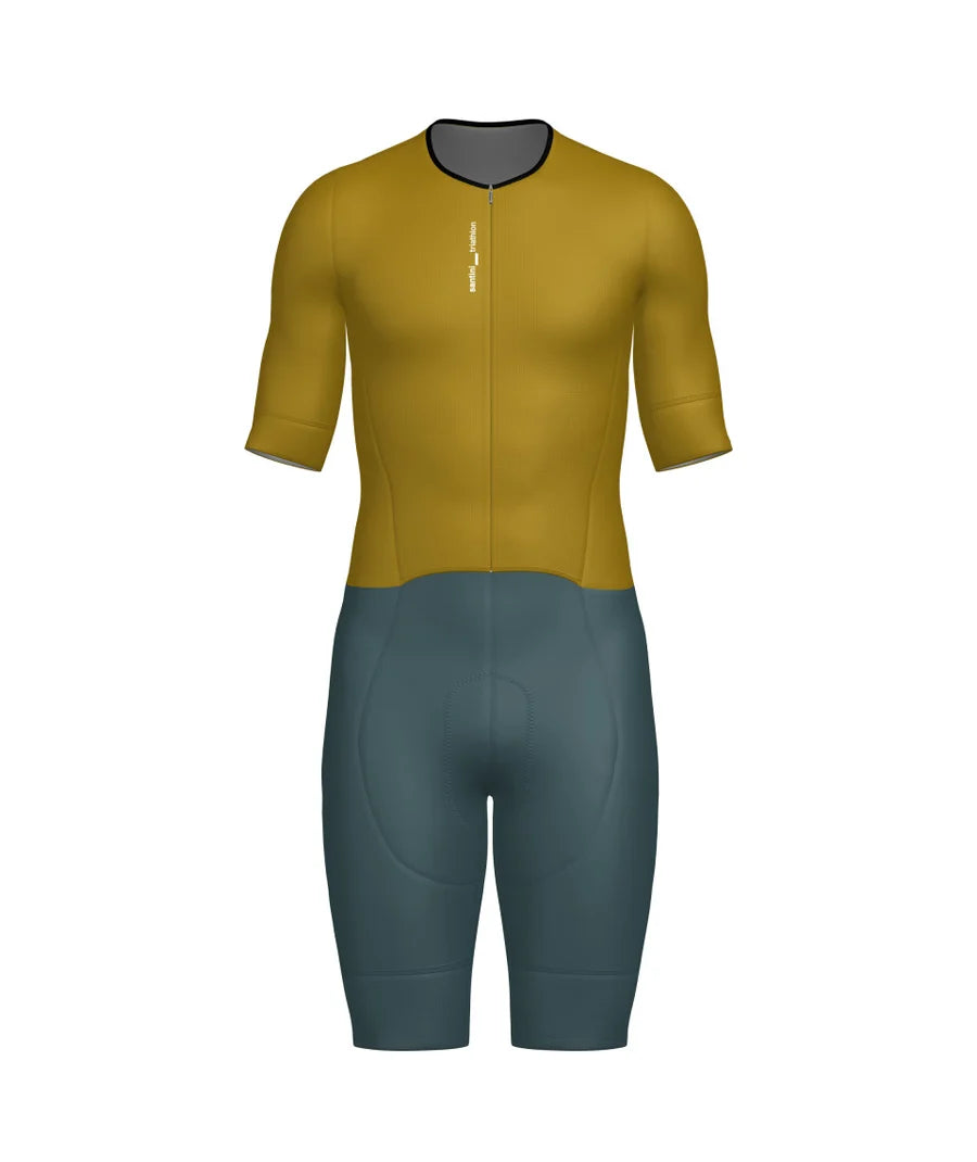 Santini Leaf Men's Triathlon Suit With Short Sleeve Ochre Color| Cycling Gears Hub
