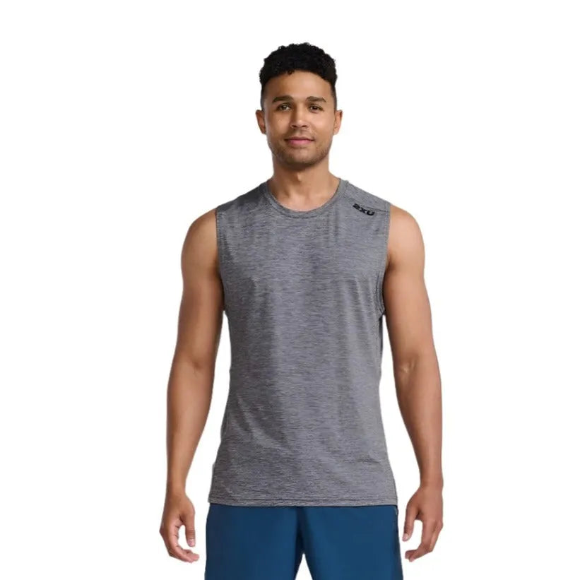 2XU MR7187A Motion Tank Harbour Men's Running T-Shirt (Mist/Black) | Cycling Gears Hub