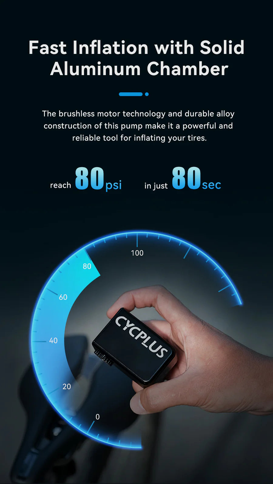 CYCPLUS AS210 Tiny Electric Bike Pump | Ultra-Light 100 PSI Rechargeable Air Pump | Cycling Gears Hub