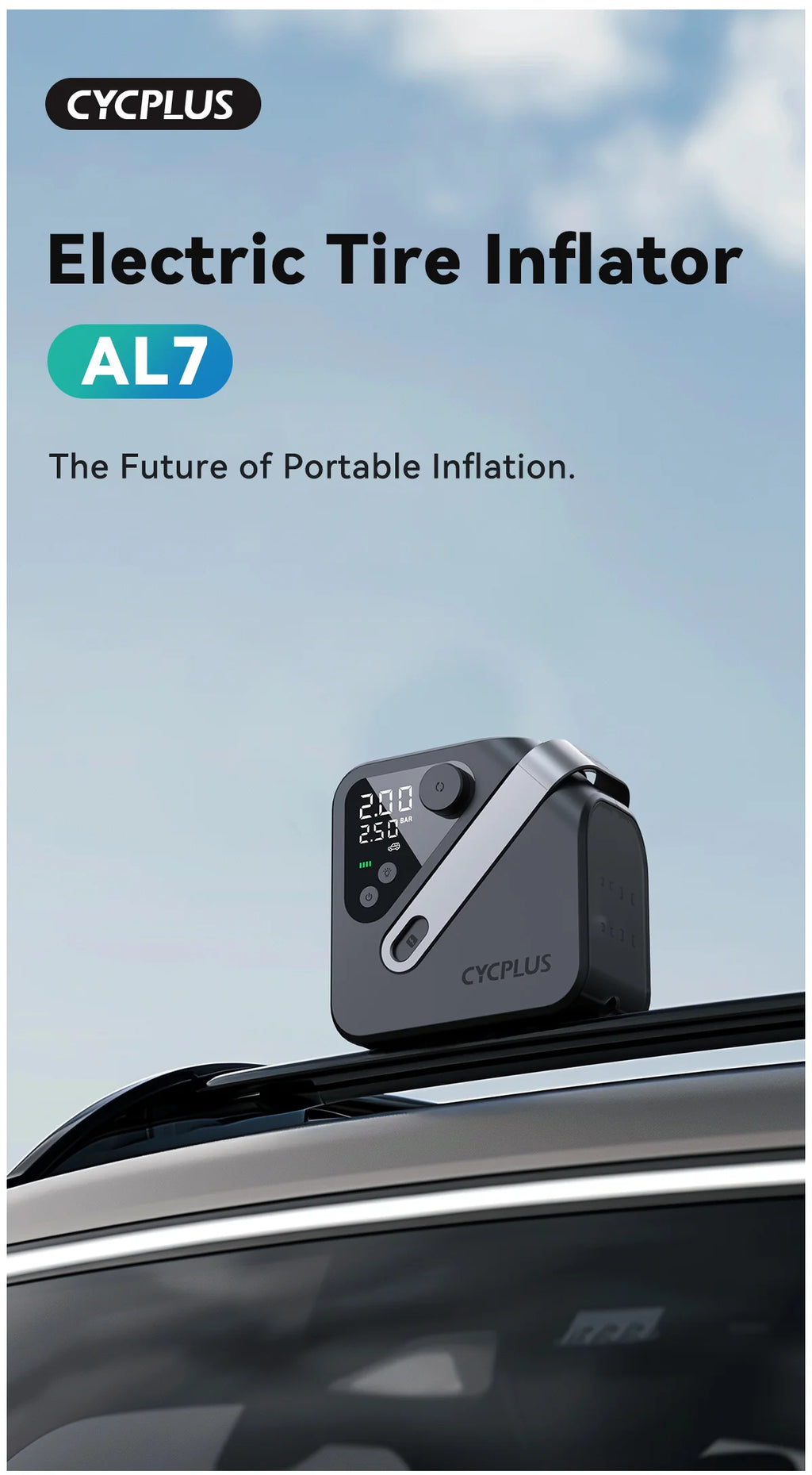 CYCPLUS AL7 Portable Electric Air Pump – 100 PSI Rechargeable Tire Inflator
