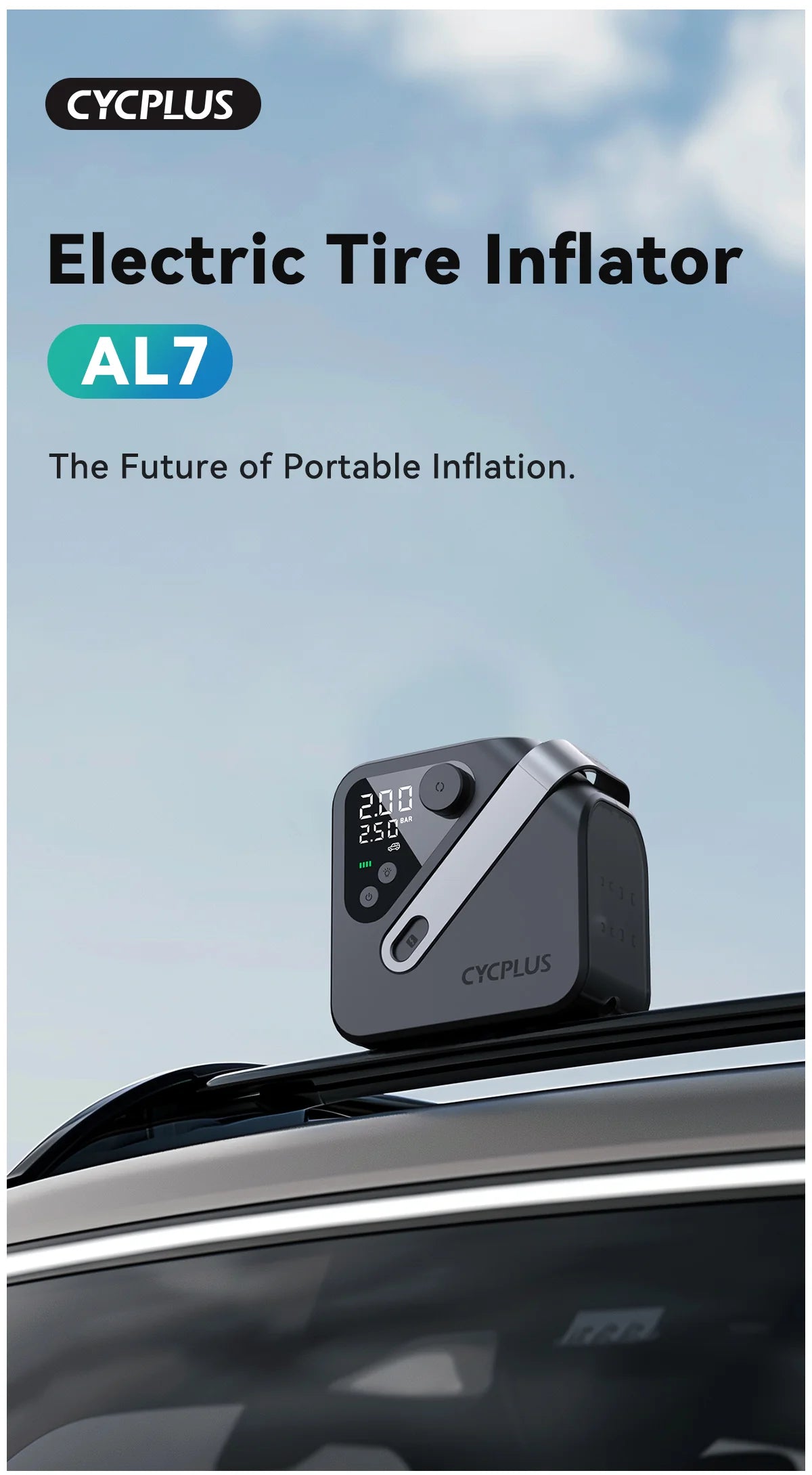 CYCPLUS AL7 Portable Electric Air Pump – 100 PSI Rechargeable Tire Inflator