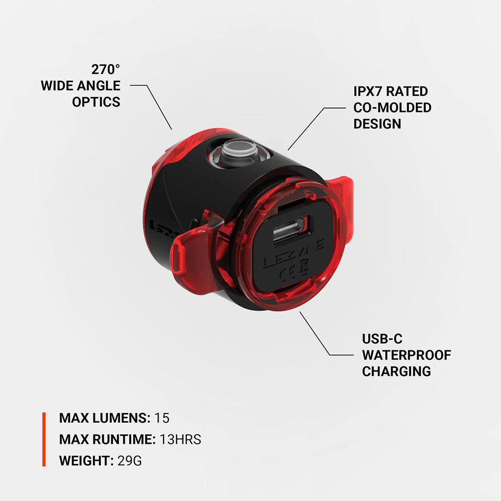 Lezyne Femto Drive 15 Lumens Rear Light (Black Color) | Cycling Gears Hub