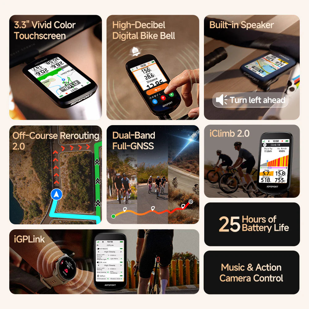 iGPSPORT BSC500 GPS Bike Computer | 3.3” Touchscreen with Offline Maps & Dual-Band GPS | Cycling Gears Hub