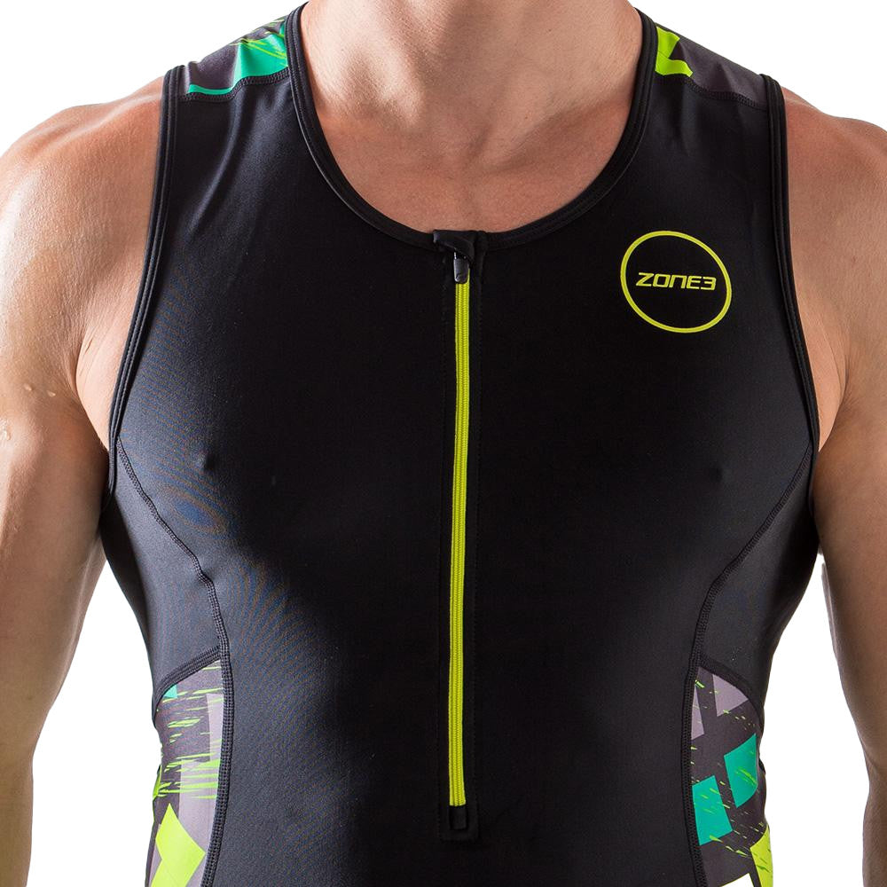 Zone3 Activate Plus Sleeveless Tri Suit Black - Men's Full Length Trisuit with Waffle Back Panel | Cycling Gears Hub