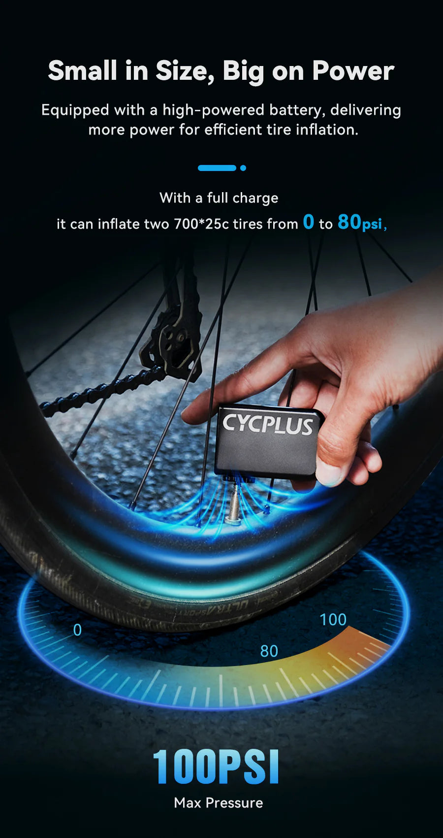 CYCPLUS AS210 Tiny Electric Bike Pump | Ultra-Light 100 PSI Rechargeable Air Pump | Cycling Gears Hub