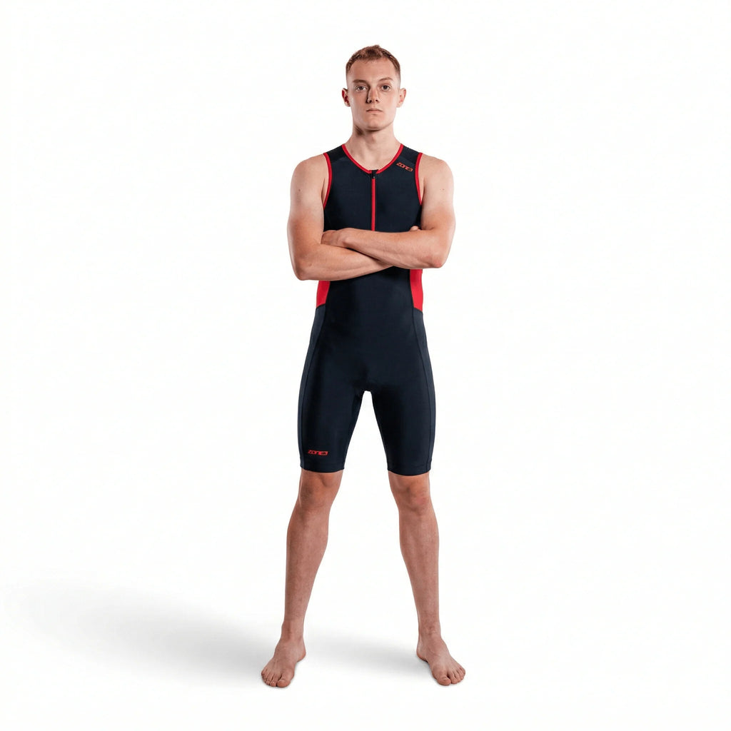 Zone3 Activate Men's Triathlon Suit Black Red - Sleeveless Trisuit with Waffle Back Panel|Cycling Gears Hub