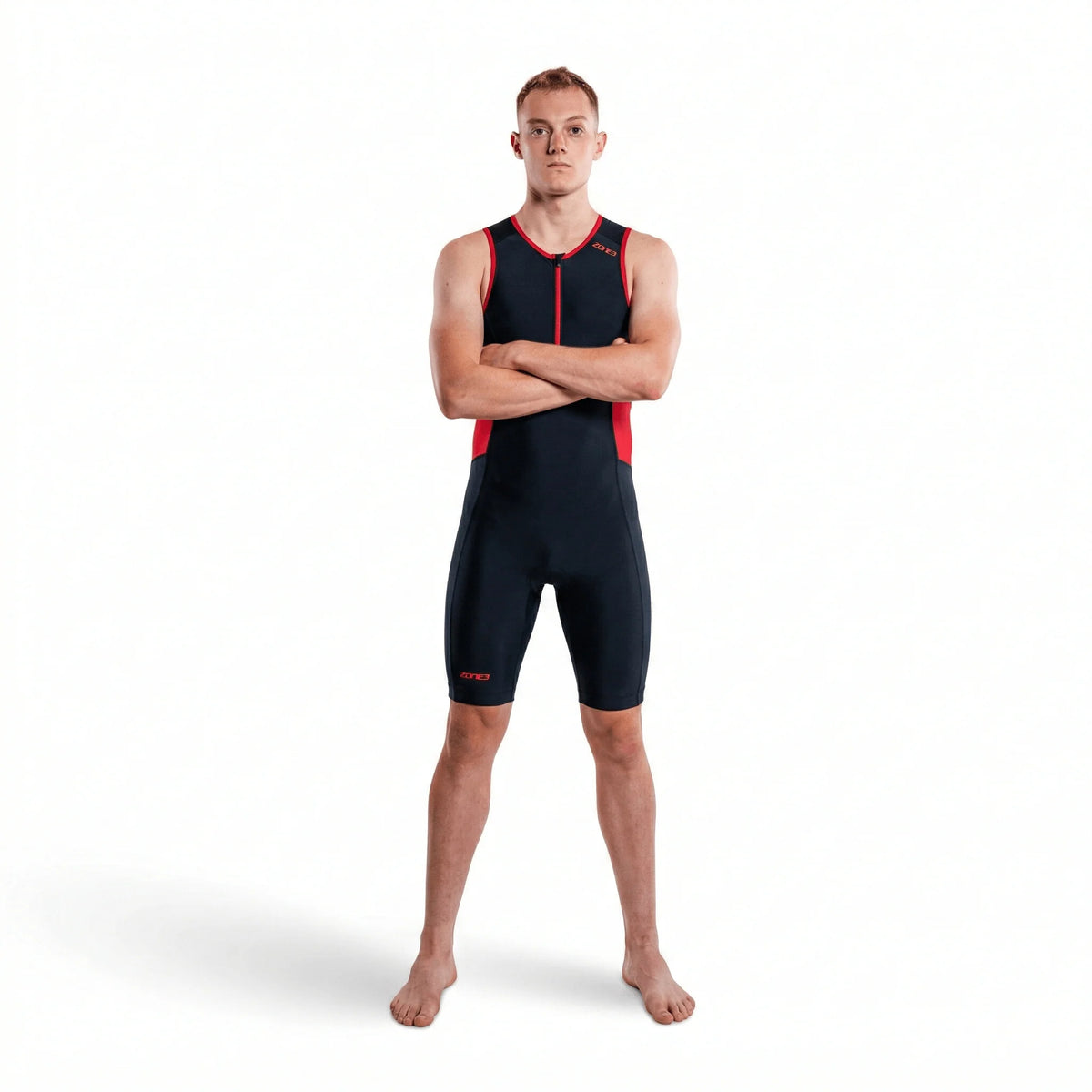 Zone3 Activate Men's Triathlon Suit Black Red - Sleeveless Trisuit with Waffle Back Panel|Cycling Gears Hub