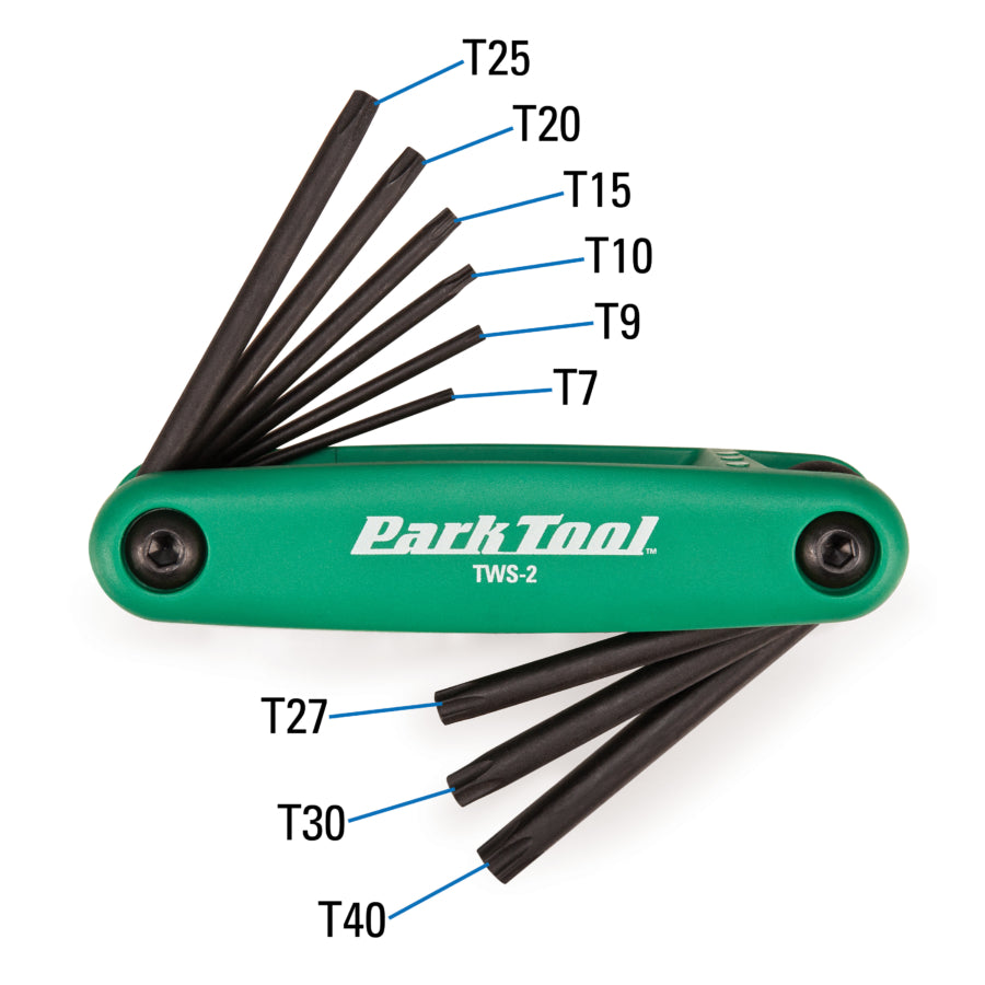 Park Tool TWS-2 Fold-Up Torx Compatible Wrench Set - 9 Piece Bike Tool