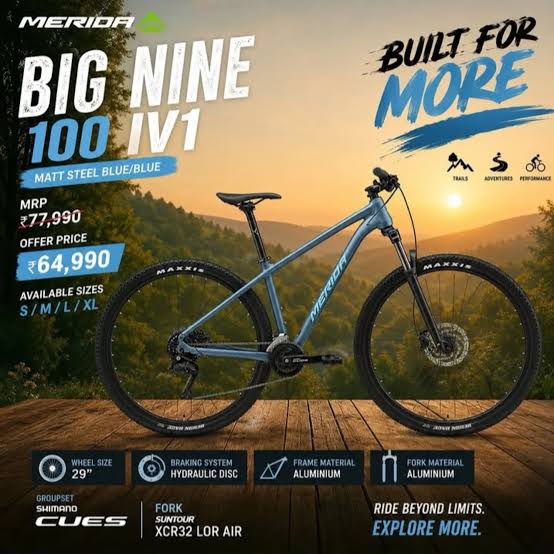 Merida Big.Nine 100 IV1 Hardtail Mountain Bike – Matt Steel Blue/Blue) | Cycling Gears Hub