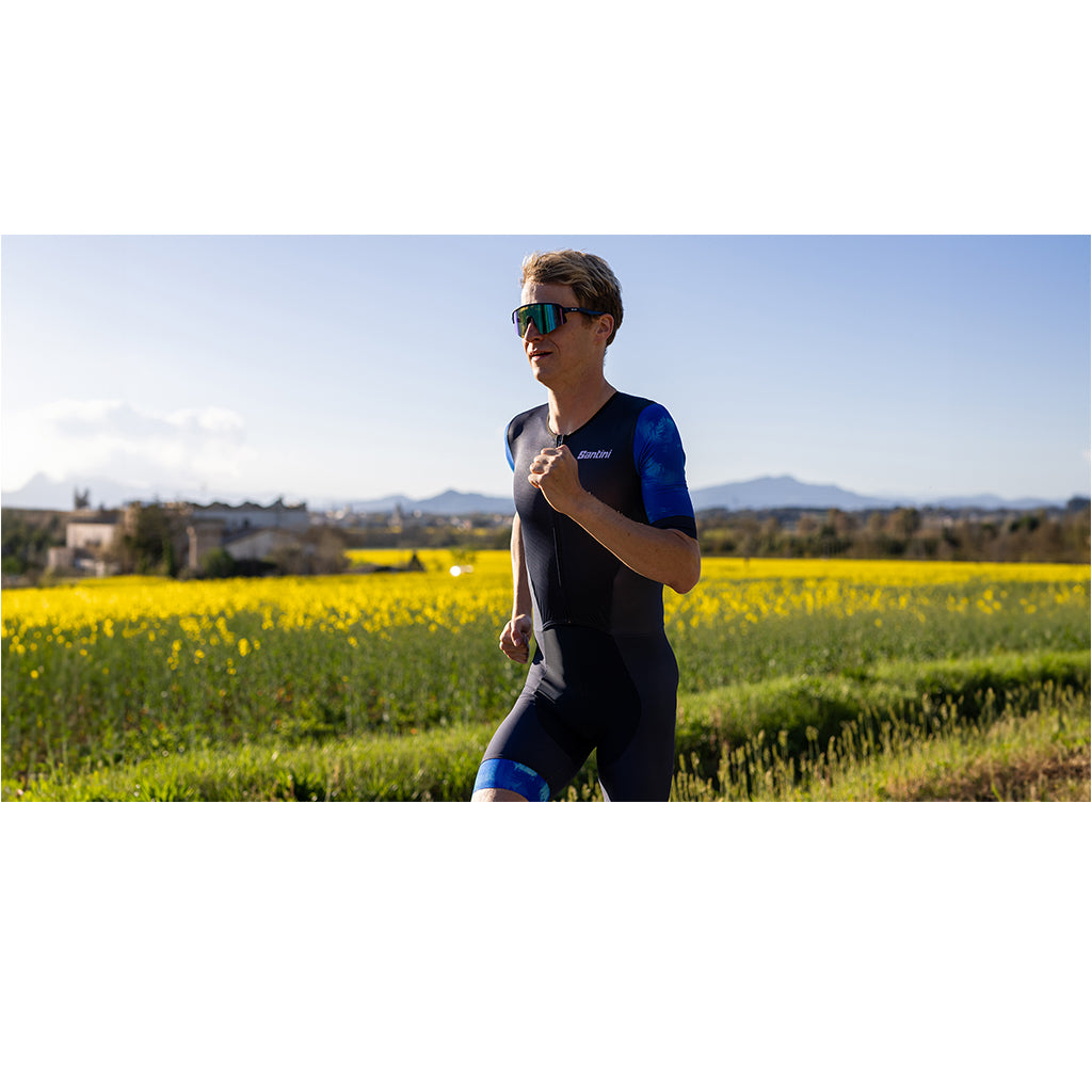 Santini Leaf Aero Trisuit With Short Sleeve Navy Blue Color|Cycling Gears Hub