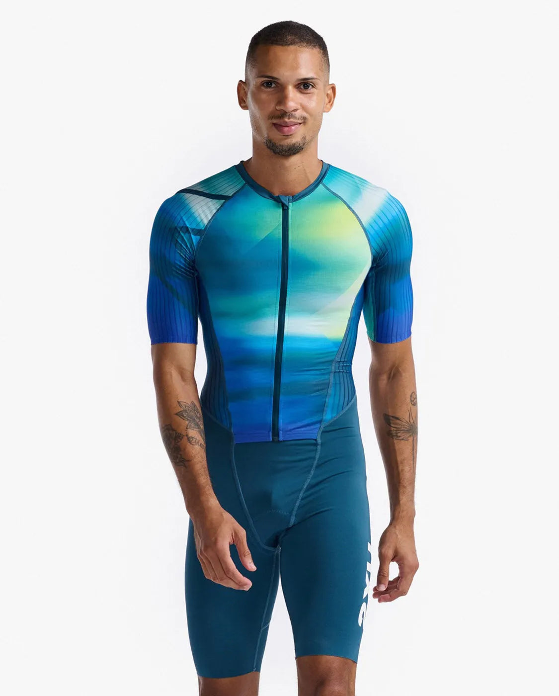 2XU MT6426D Aero Sleeved Men's Triathlon Suit (Spring Green/Majol) | Cycling Gears Hub