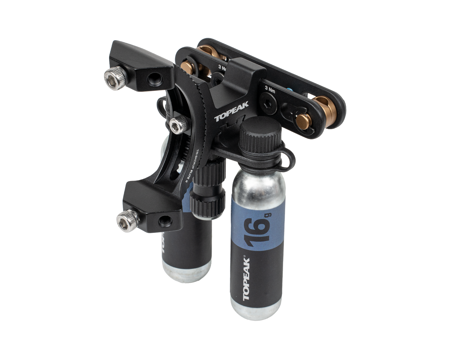 TOPEAK MOUNT TRI BACKUP ELITE2 WITH 1 NANO AIRBOOSTER & 2 PIECES 16G CO2 CARTRIDGE