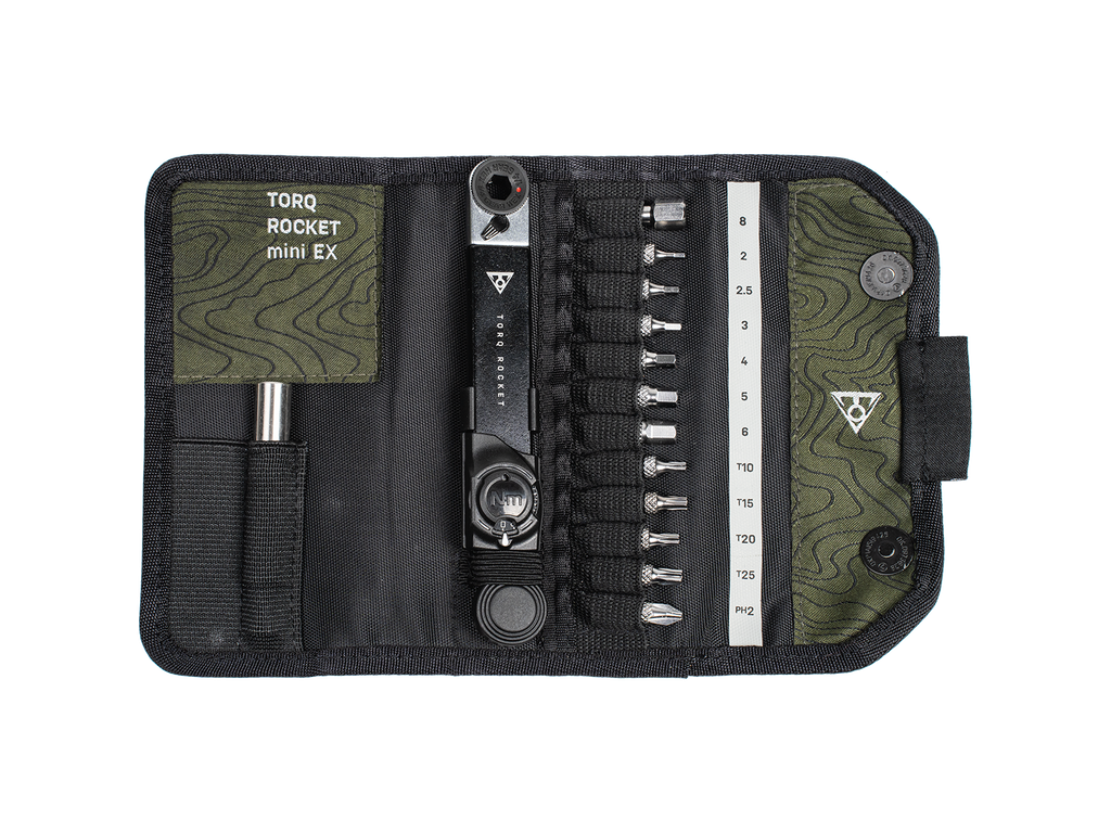 TOPEAK TOOL TORQ ROCKET MINIEX 2-10NM TORQUE WRENCH WITH RATCHET HEAD, 12 BITS, IN BAG