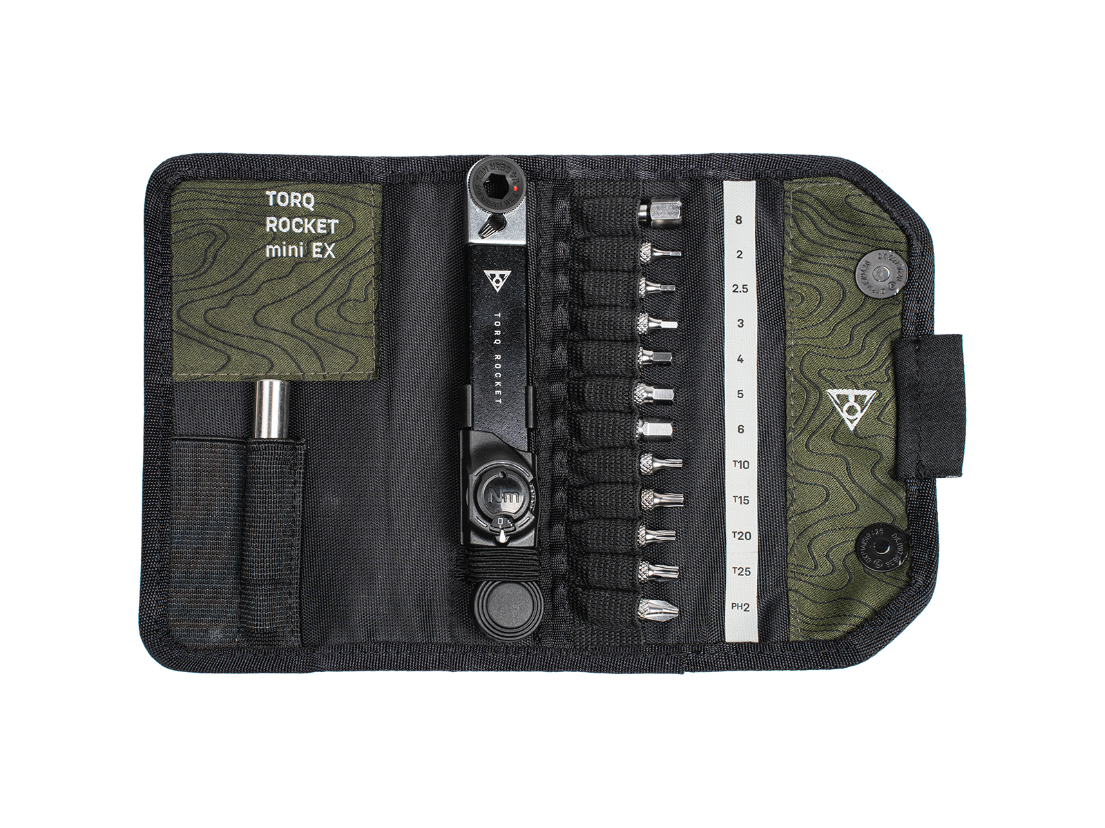 TOPEAK TOOL TORQ ROCKET MINIEX 2-10NM TORQUE WRENCH WITH RATCHET HEAD, 12 BITS, IN BAG