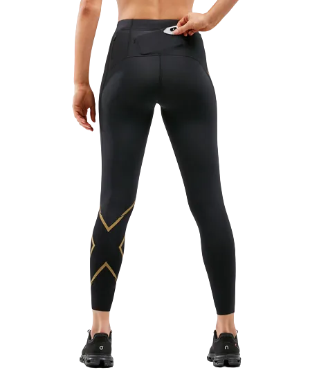 2XU WA5332B MCS Run Women's Compression Tights (Black/Gold Reflective) | Cycling Gears Hub