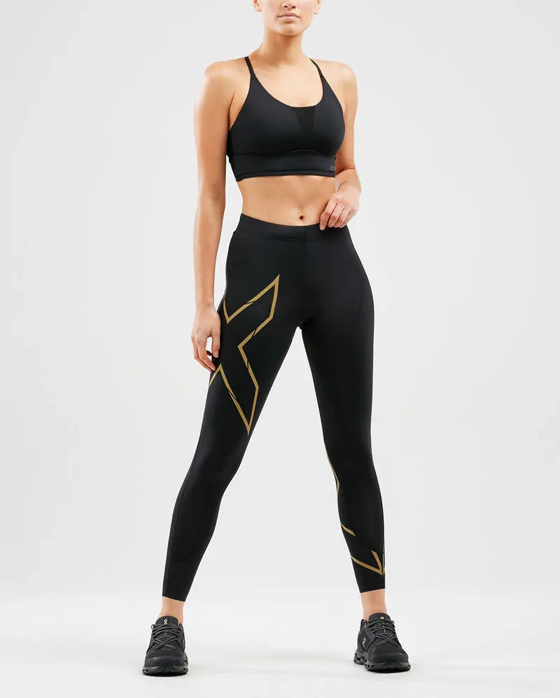 2XU WA5332B MCS Run Women's Compression Tights (Black/Gold Reflective) | Cycling Gears Hub
