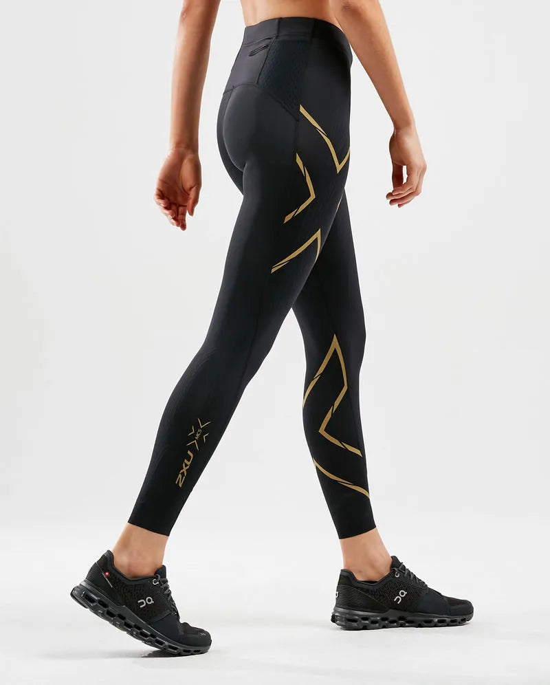 2XU WA5332B MCS Run Women's Compression Tights (Black/Gold Reflective) | Cycling Gears Hub