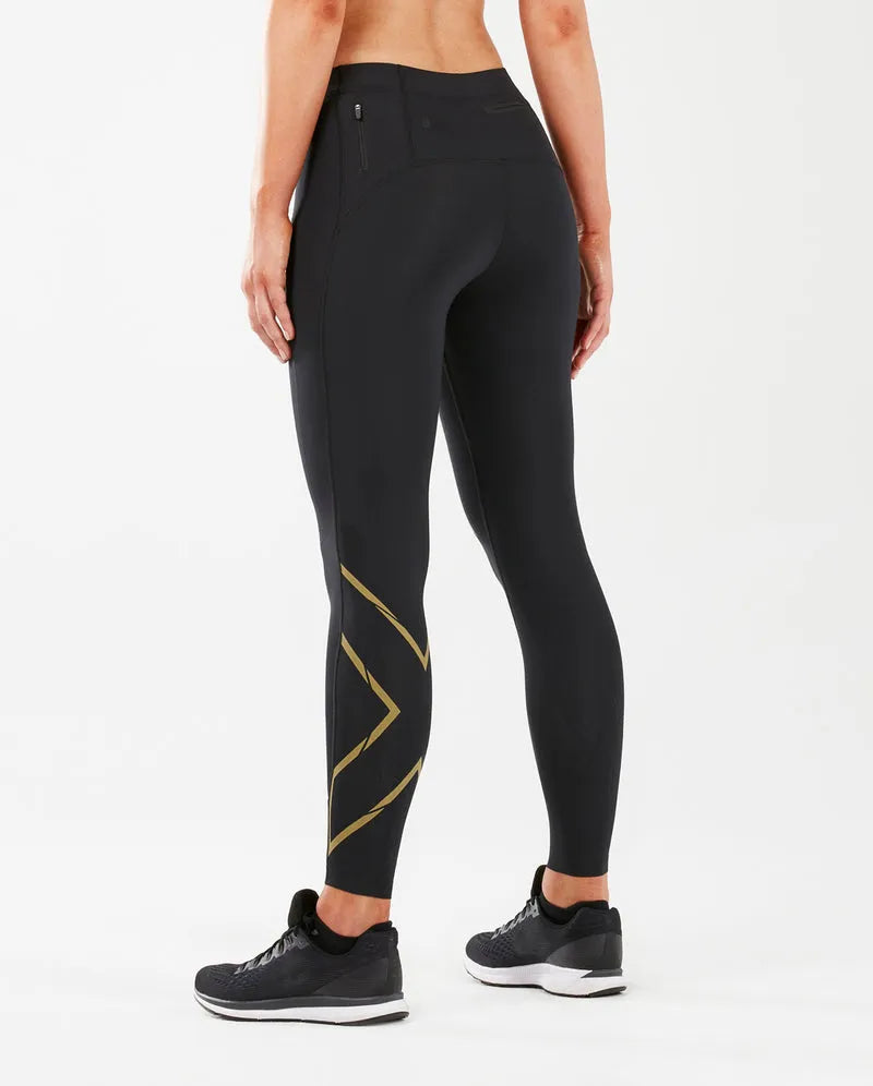 2XU WA5332B MCS Run Women's Compression Tights (Black/Gold Reflective) | Cycling Gears Hub