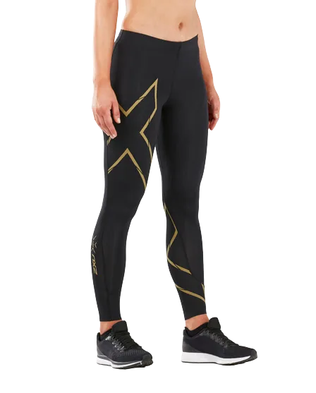 2XU WA5332B MCS Run Women's Compression Tights (Black/Gold Reflective) | Cycling Gears Hub