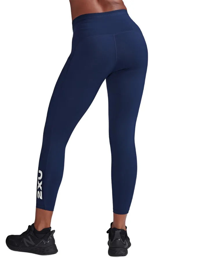 2XU WA6908B Form Stash Hi-Rise 7/8 Women's Compression Tights (Midnight/White) | Cycling Gears Hub