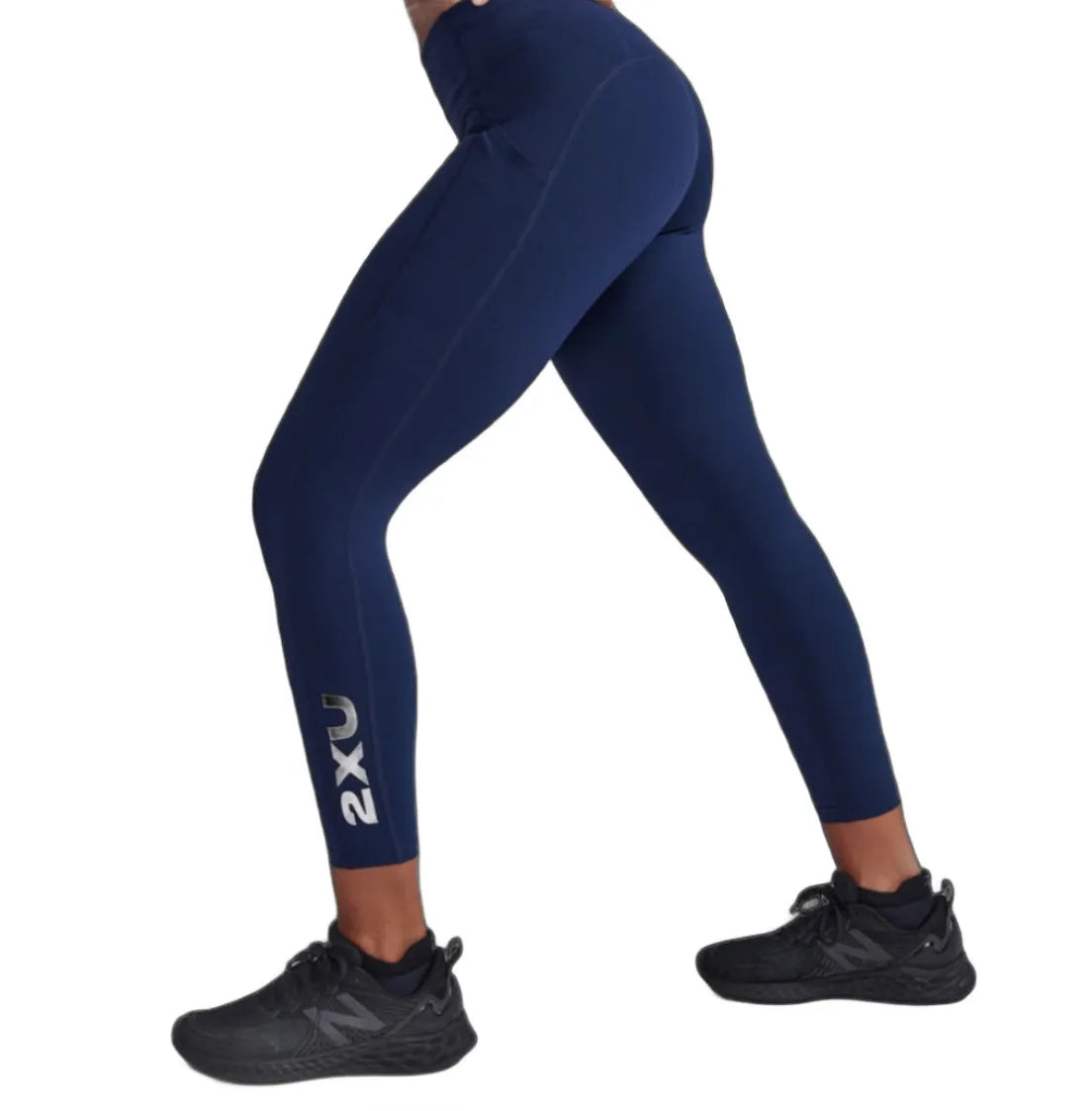 2XU WA6908B Form Stash Hi-Rise 7/8 Women's Compression Tights (Midnight/White) | Cycling Gears Hub