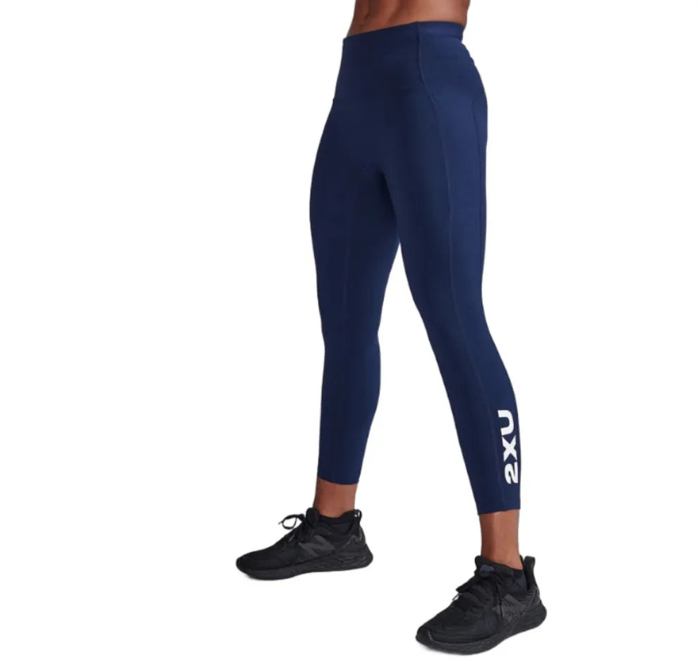 2XU WA6908B Form Stash Hi-Rise 7/8 Women's Compression Tights (Midnight/White) | Cycling Gears Hub