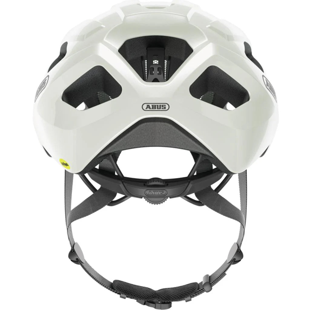 Abus Macator MIPS Road Cycling Helmet – Pearl White | Lightweight, Ventilated & High - Safety Bike Helmet - Cycling Gears Hub