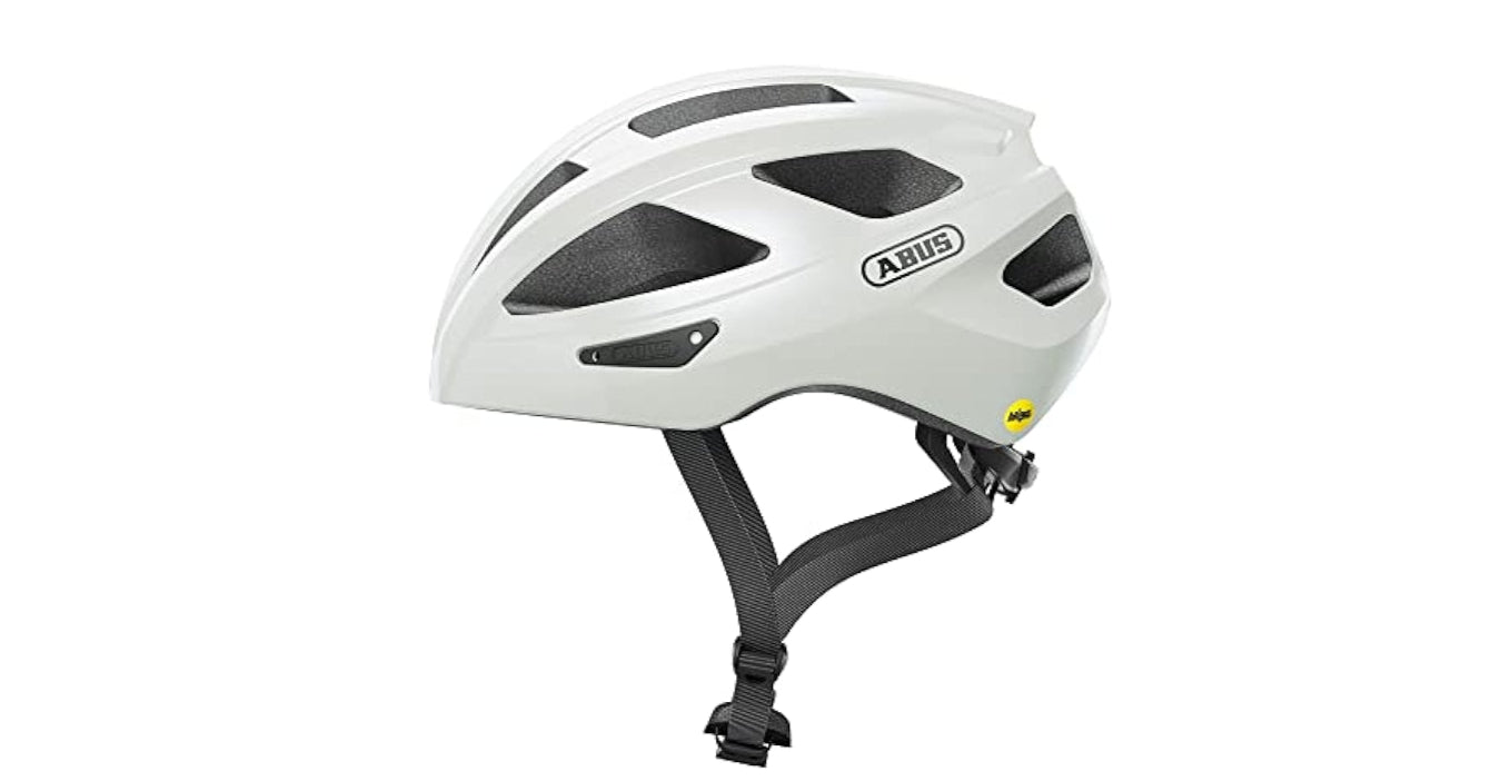 Abus Macator MIPS Road Cycling Helmet – Pearl White | Lightweight, Ventilated & High - Safety Bike Helmet - Cycling Gears Hub