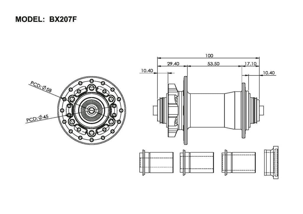 Bitex BX207F 12mm Disc Brake Front Hub (Black) | Cycling Gears Hub - Cycling Gears Hub