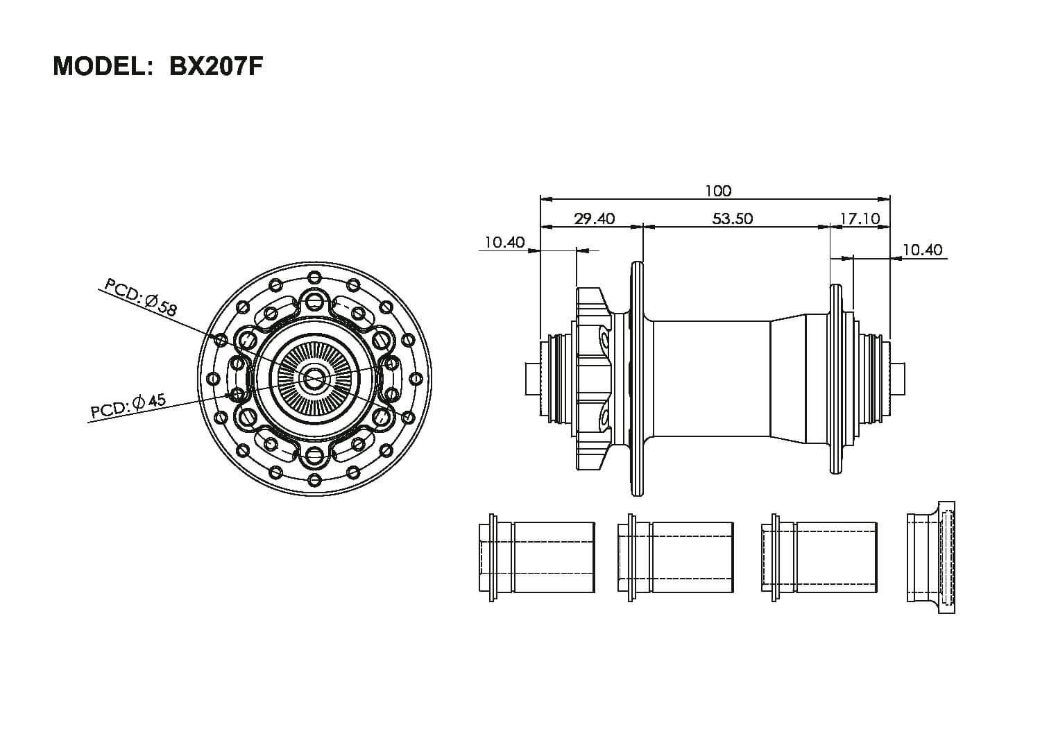Bitex BX207F 12mm Disc Brake Front Hub (Black) | Cycling Gears Hub - Cycling Gears Hub
