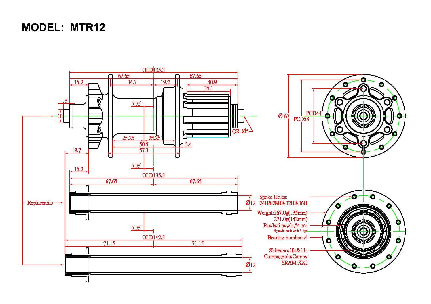 Bitex MTR12 135mm Disc Brake Rear Hub (Black) | Cycling Gears Hub - Cycling Gears Hub