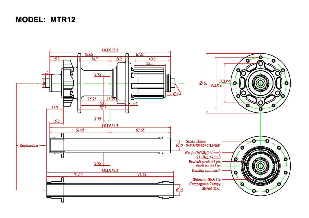 Bitex MTR12 Disc Brake Rear Hub (Silver) | Cycling Gears Hub - Cycling Gears Hub