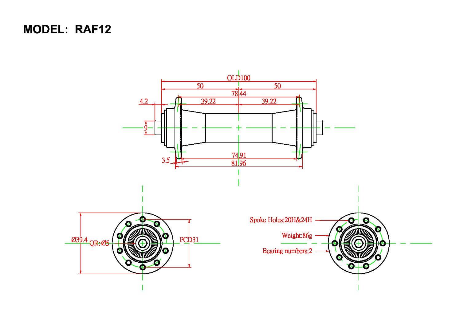 Bitex RAF12 Front Road Hub (Silver) | Cycling Gears Hub - Cycling Gears Hub