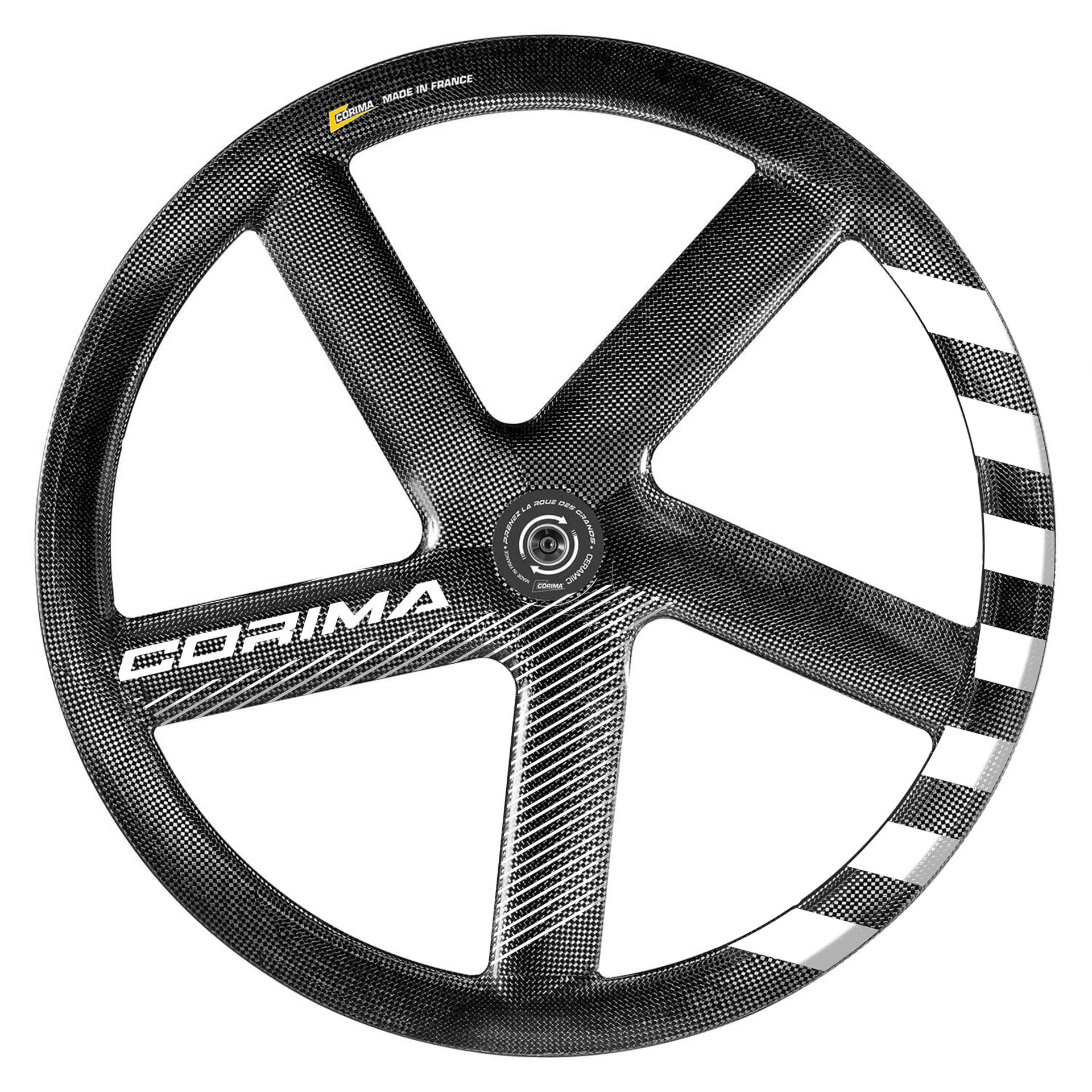 Corima 5 Spoke 47 Carbon Track Wheel (Black/White Stripes) | Cycling Gears Hub - Cycling Gears Hub