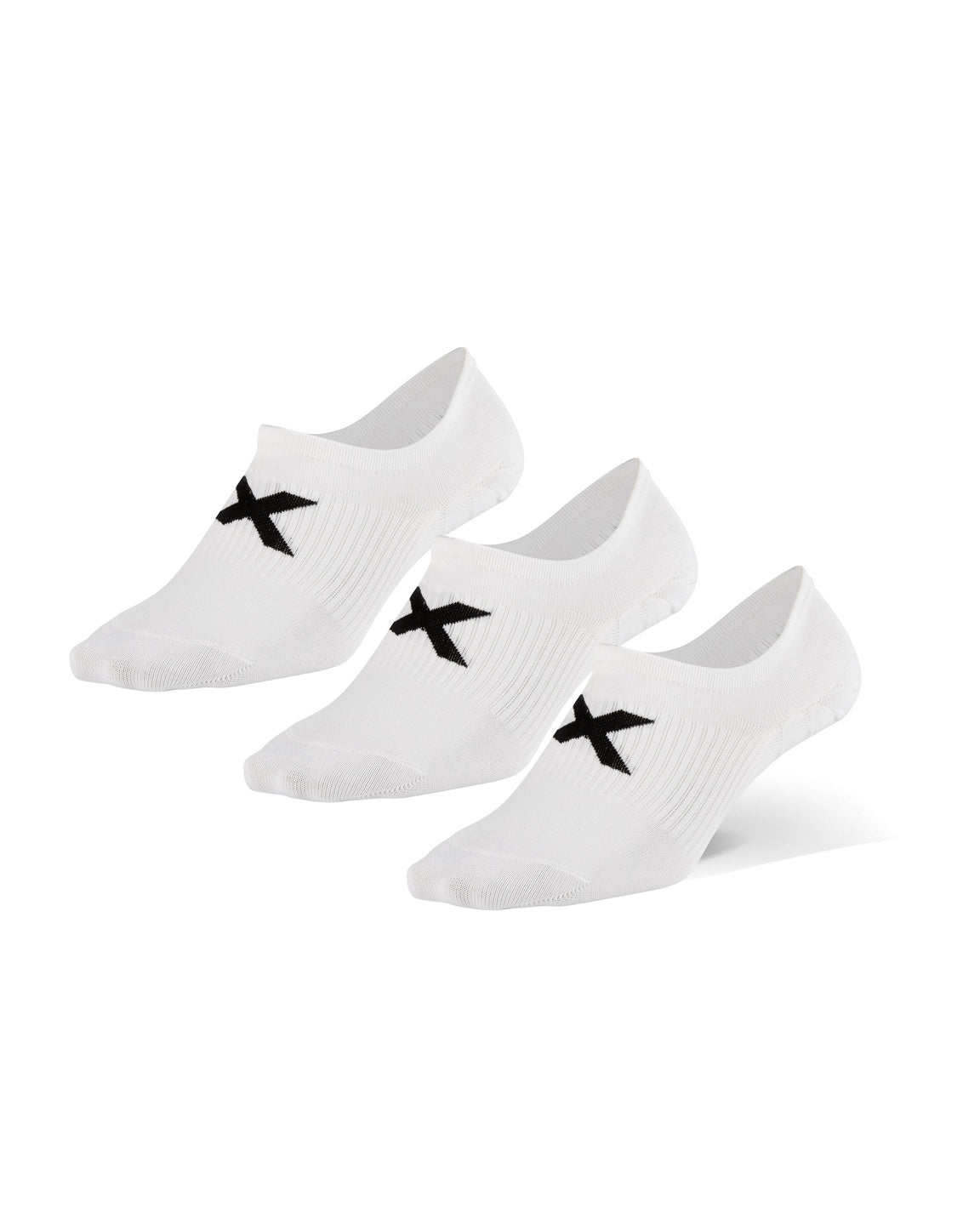 2XU UQ6550E Invisible Unisex Running Socks - Pack of 3 (White/Black) | Cycling Gears Hub