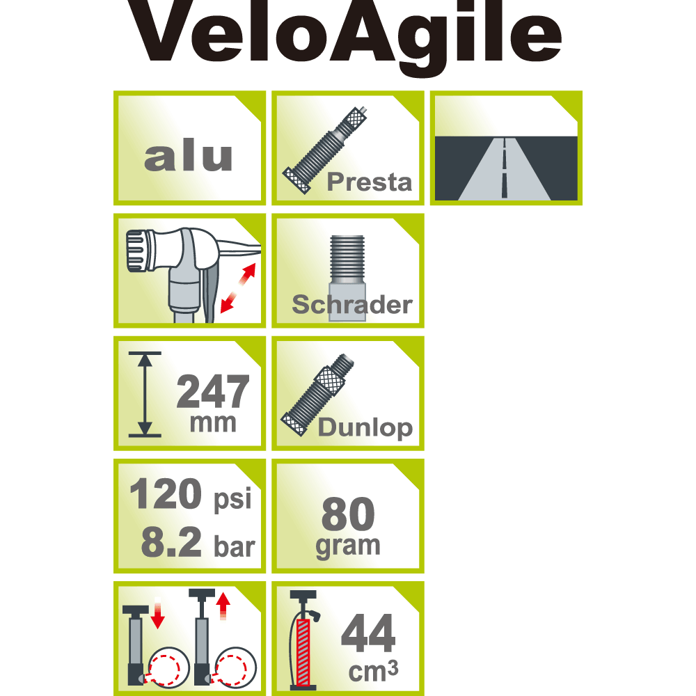 IceToolz VeloAgile High Pressure Mini Hand Pump (Silver/Grey) | Cycling Gears Hub - Cycling Gears Hub