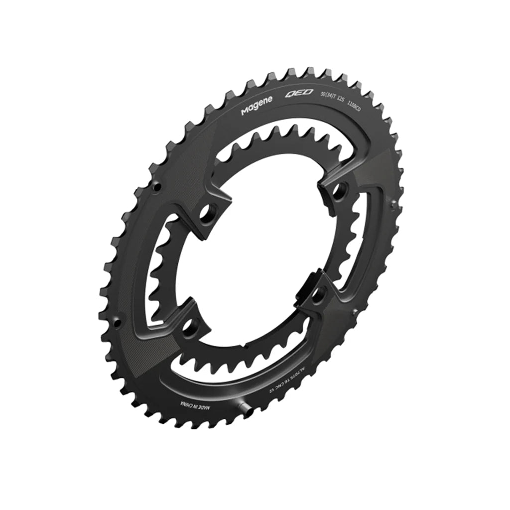 Magene QED Lightweight Split Chainring – 12 - Speed, CNC Aluminum, Aero Design, Black (110 BCD, 4 - Bolt) - Cycling Gears Hub