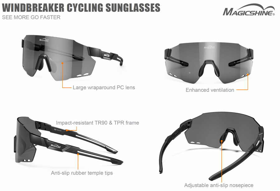 Magicshine Windbreaker Polarized Sport Sunglasses (Black) | Cycling Gears Hub